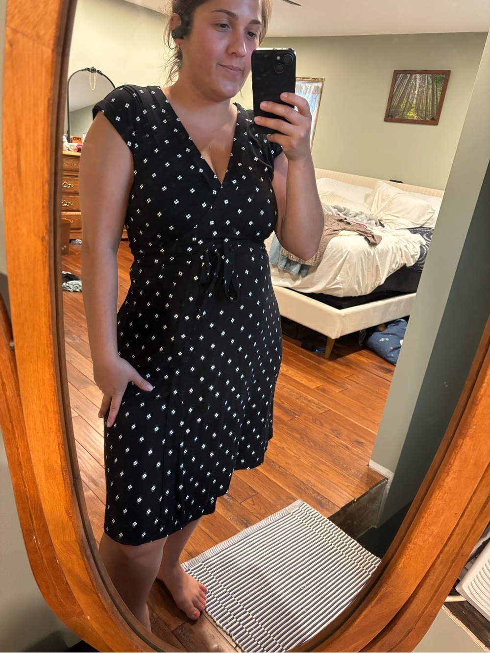 Black Printed V-Neck Wrap Dress